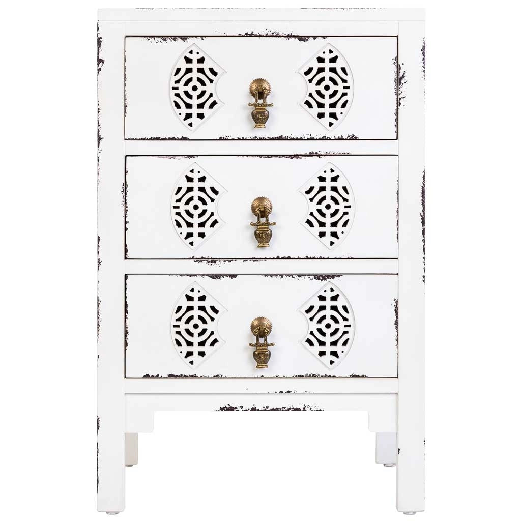 Mesita de madera con 3 cajones blanco 45x36x70