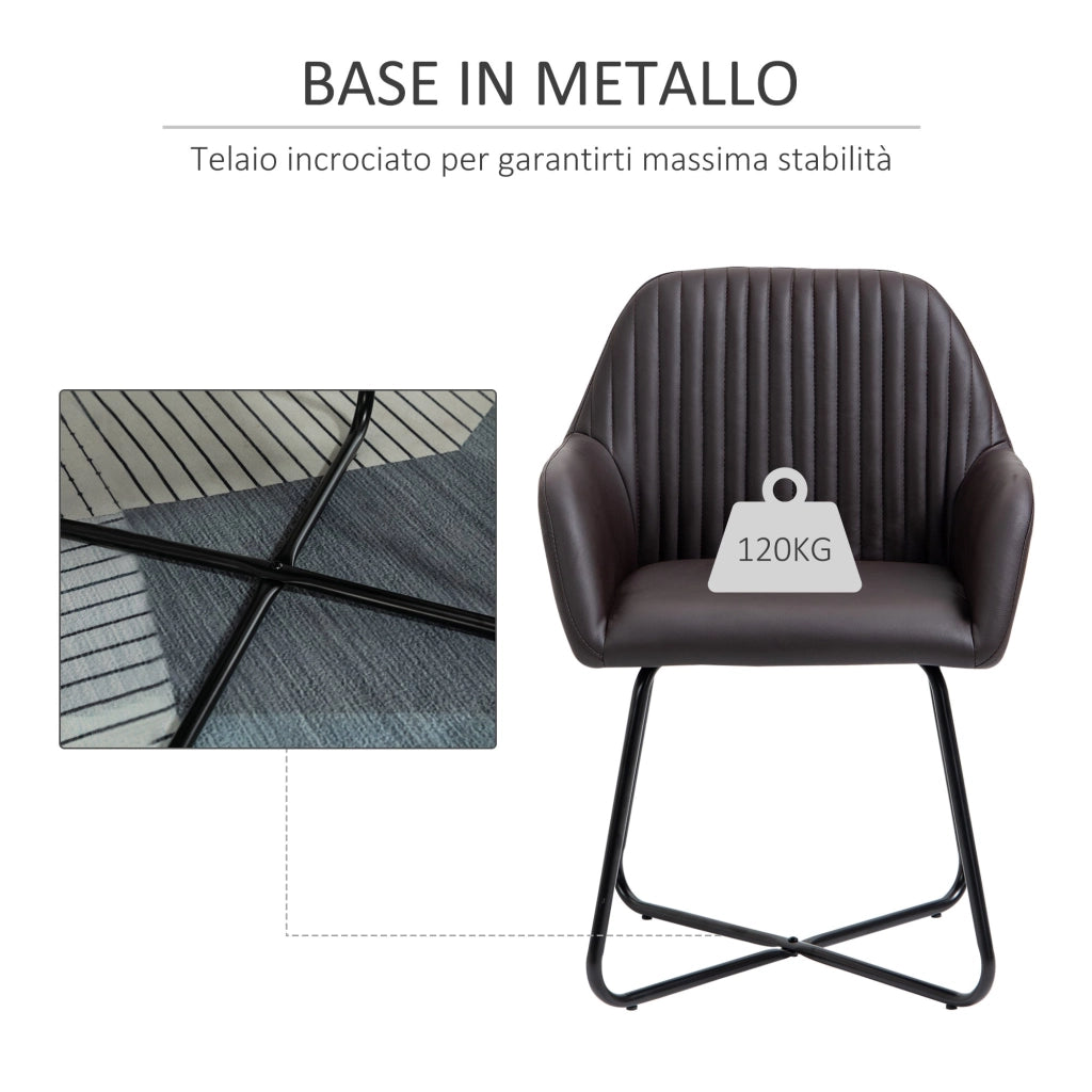Set 2 Sedie Imbottite 60x56,5x85 cm in Similpelle Marrone