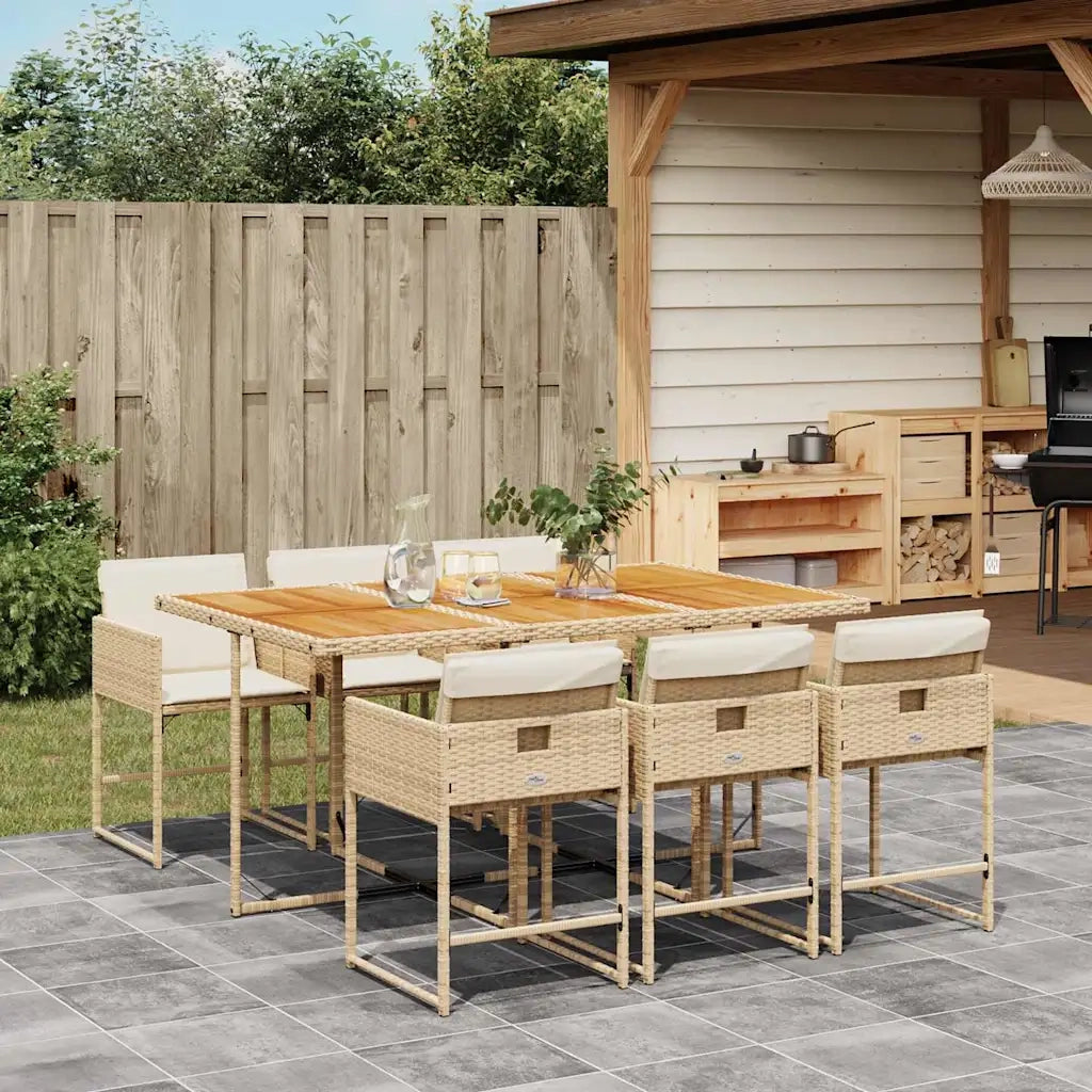 Set da Pranzo da Giardino 7 pz con Cuscini Beige in Polyrattan 3211276