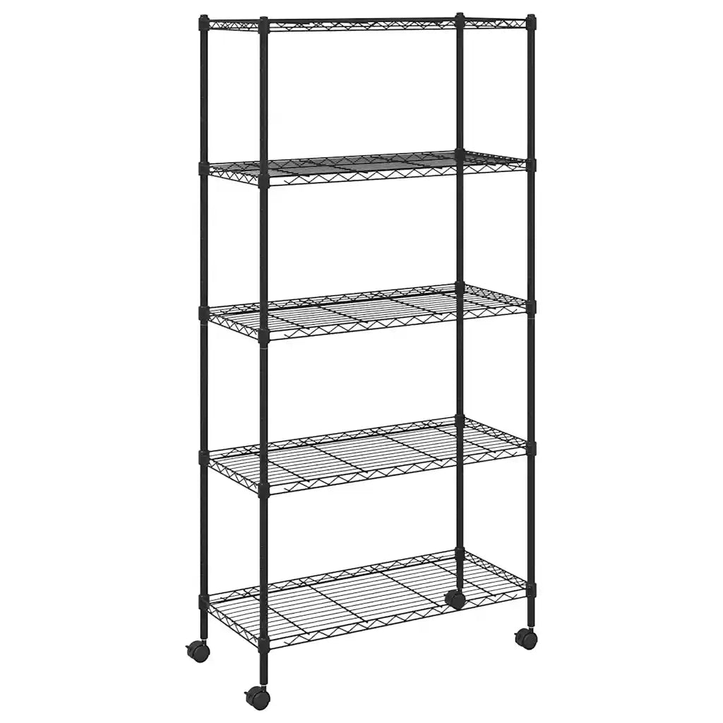 Scaffale a 5 Livelli con Ruote 75x35x155 cm Nero 250 kg CFW1494195