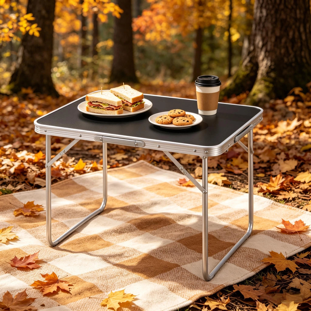 Tavolo da giardino pieghevole con maniglia - per esterno - 70×60×50 cm - nero