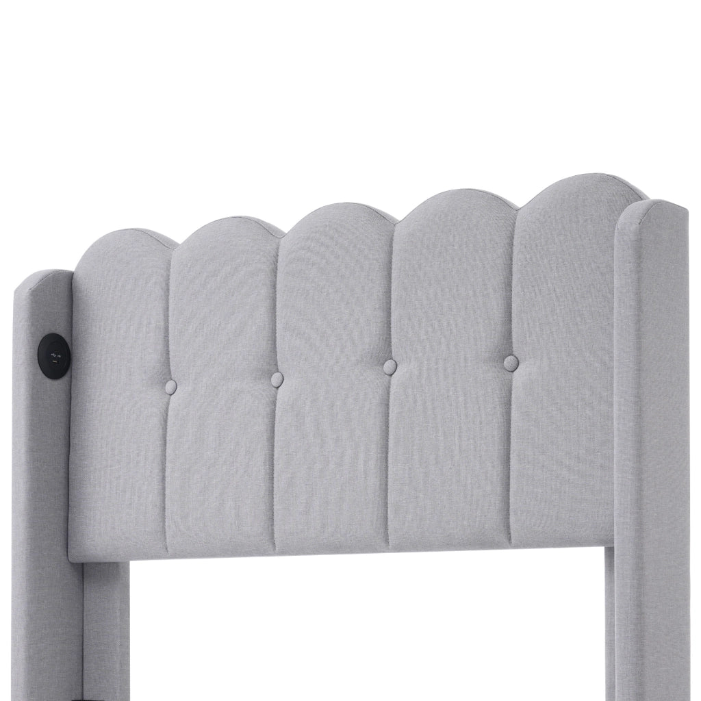 DESMIU Lit simple 90 × 200 cm con USB, Type-C e materasso, in lino grigio