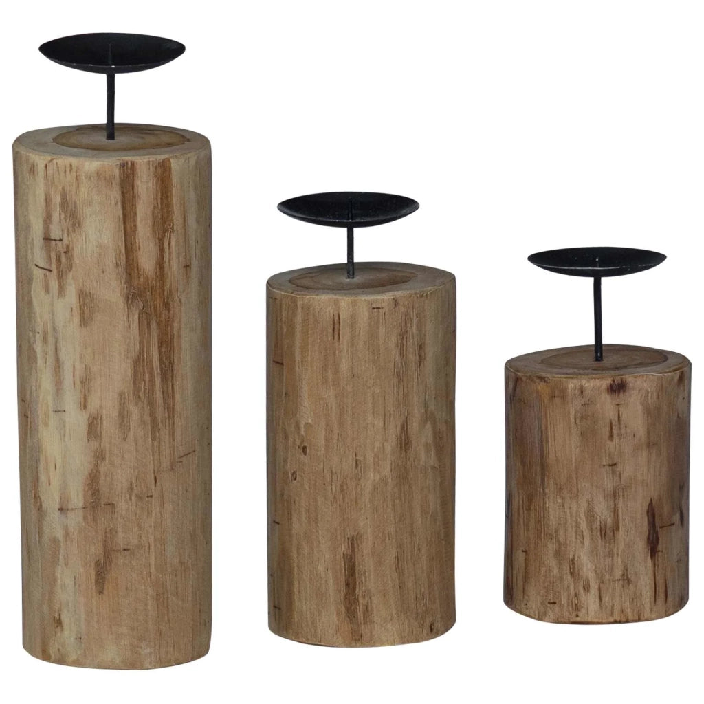 Candelabro 3 pcs Naturale Legno massello di teak 42012366