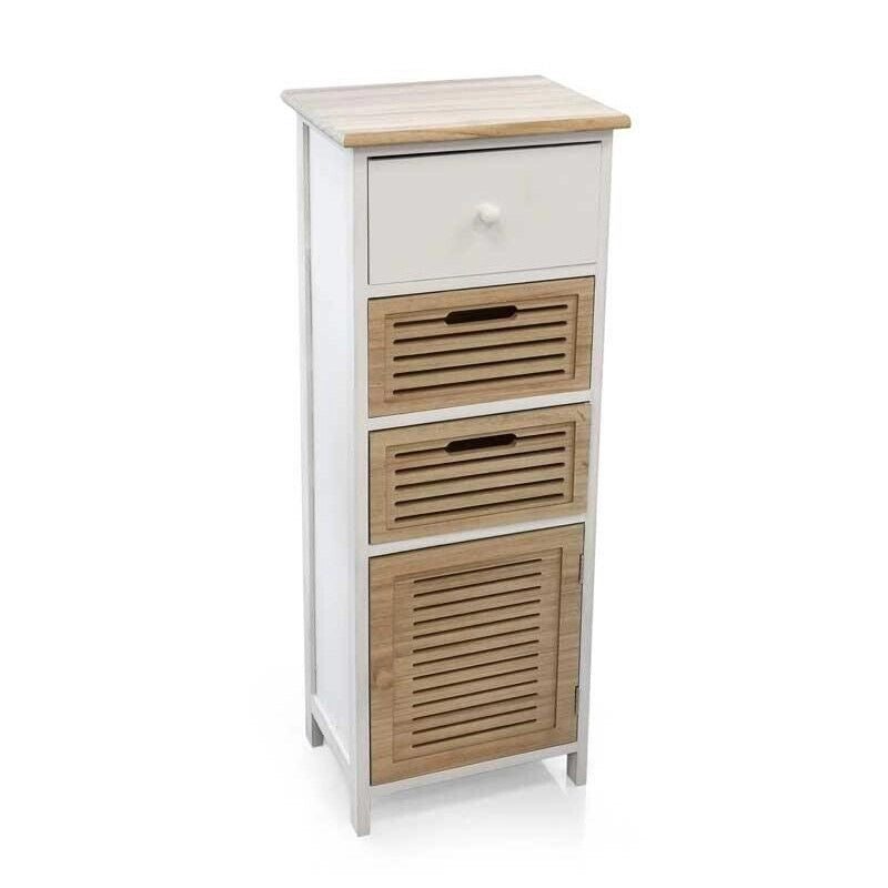 CASSETTIERA IN LEGNO CON 3 CASSETTI E ANTA 34X25X95CM BIANCA E NATURALE