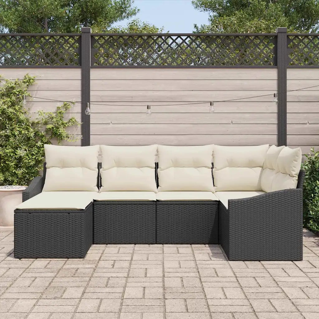 Set di divani con cuscino 6 pcs Nero polyrattan