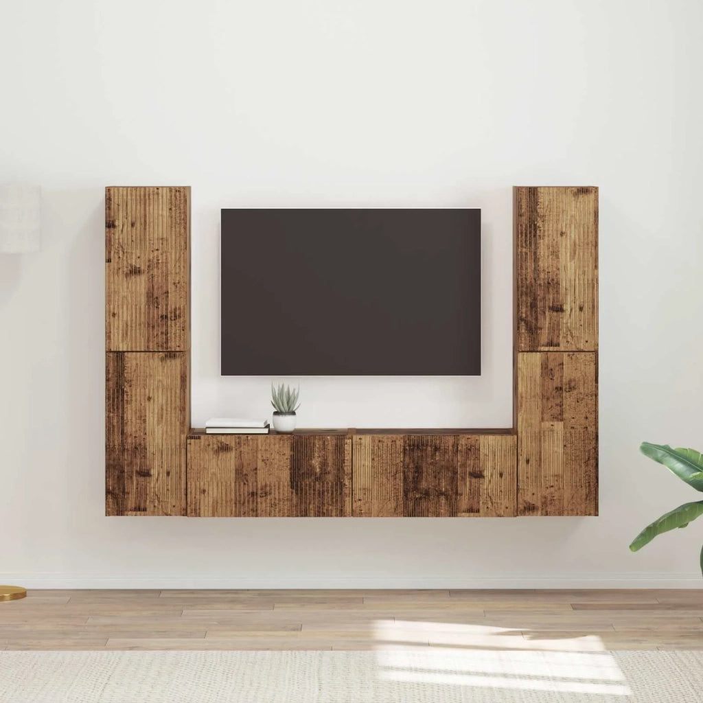Set mobile TV 6 pz-Credenza per TV Legno vecchio Legno multistrato 693057