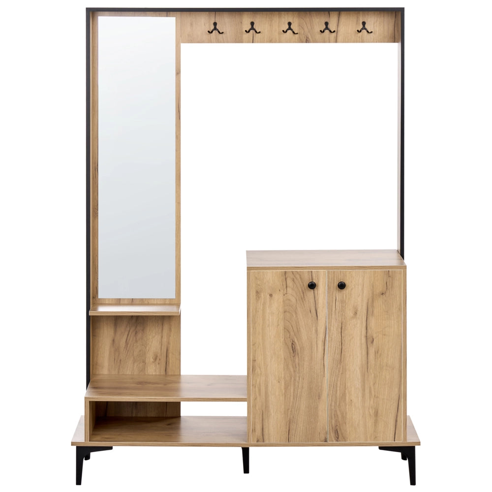 Mobile contenitore per ingresso con scarpiera L 120 cm A 170 cm Armadio Appendiabiti Specchio Truciolato Marrone chiaro