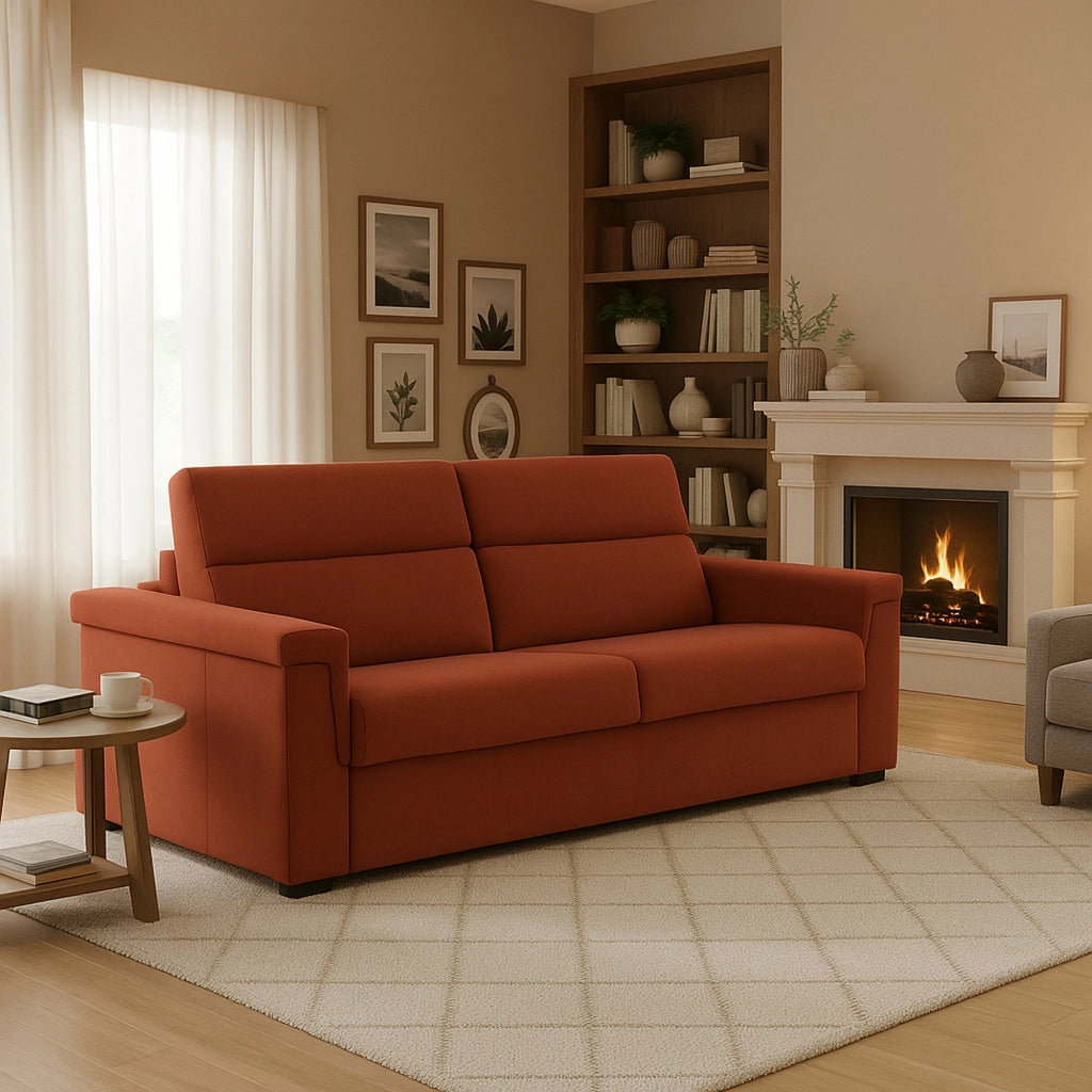 Flaibano, Divano Fisso 2 Posti Sfoderabile Made in Italy, 205x95x100h cm Arancione