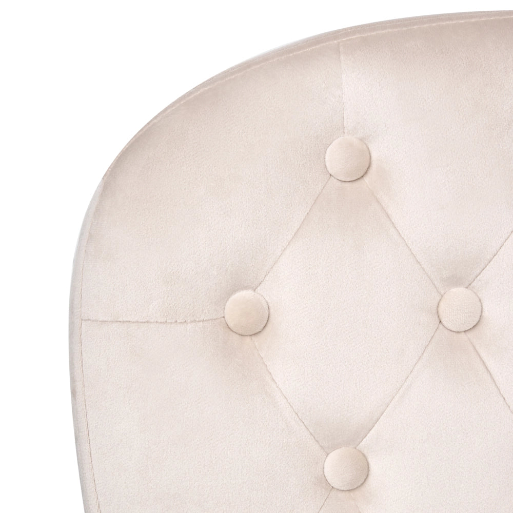 Sedia da ufficio in velluto beige con altezza regolabile e schienale trapuntato stile retrò moderno