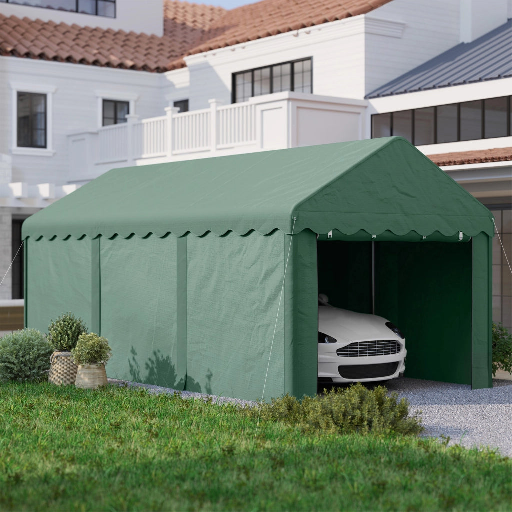 Carport portatile 3x6 m ¨C zephmum ¨C tetto in polyester, 2 ingressi, verde scuro