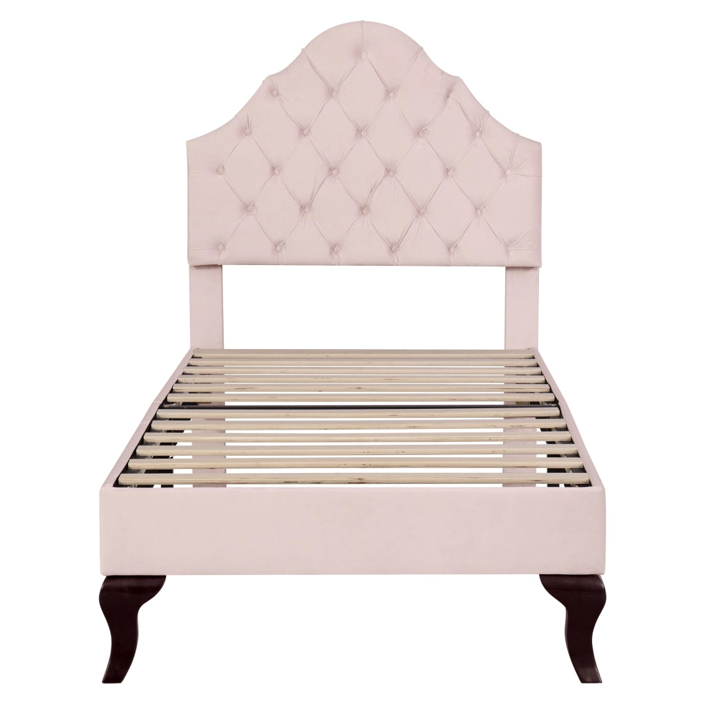 OKWISH Letto Singolo 90×200 cm con Testiera Regolabile e Rete a Doghe, senza Materasso, in Velluto, Rosa