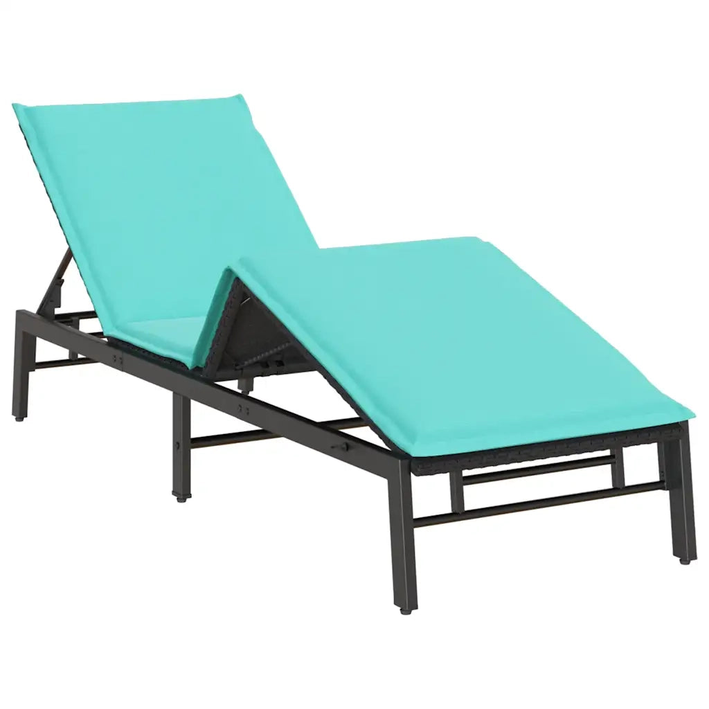 Lettino Prendisole | Sdraio da giardino | Lettino da sole con Cuscino Nero in Polyrattan