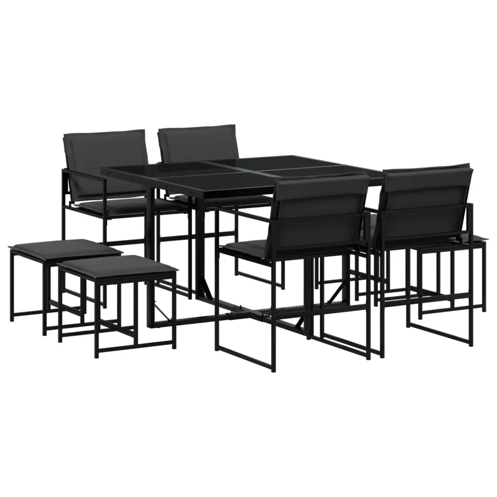 Set da Pranzo da Giardino 9 pz | Set Salotto da Giardino con Cuscini Nero in Textilene