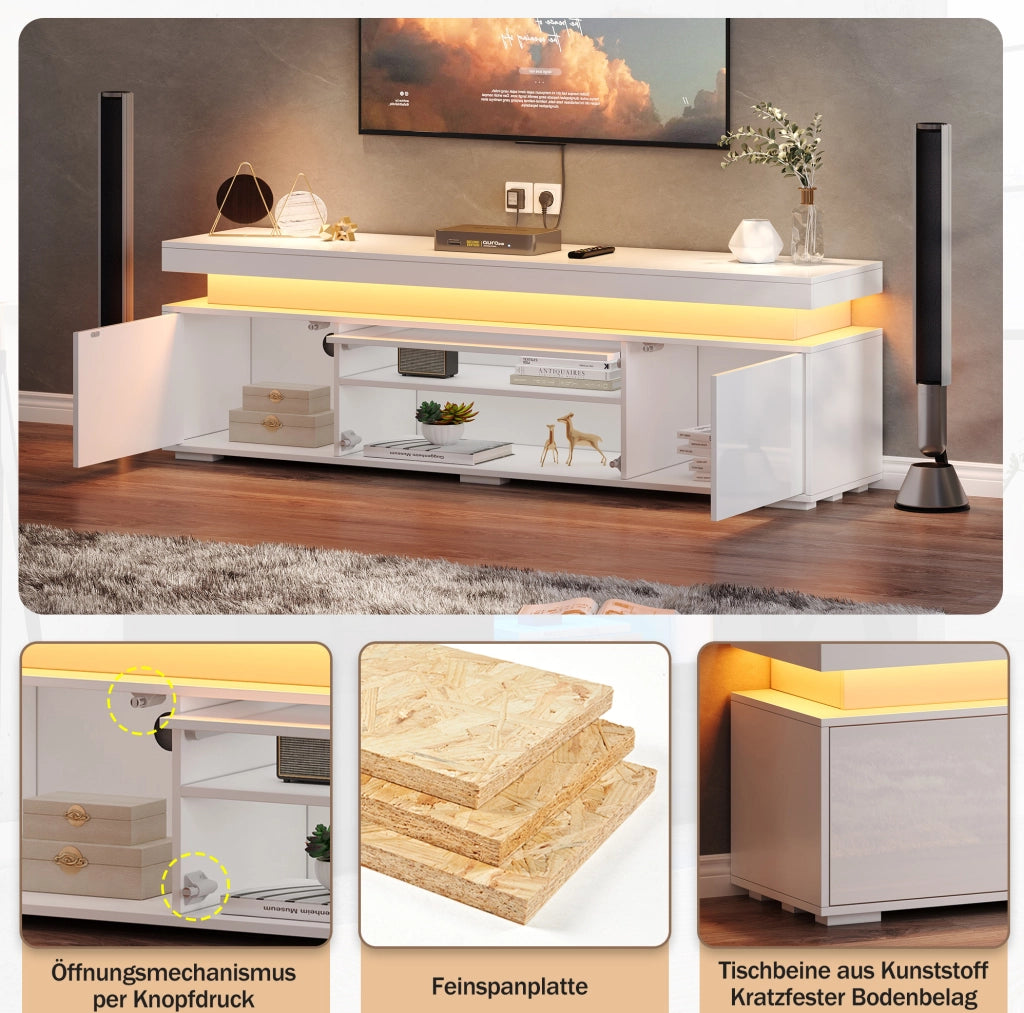 Mobile TV da terra 150 x 35 x 43 cm; 3 ante; LED e USB; bianco in truciolare