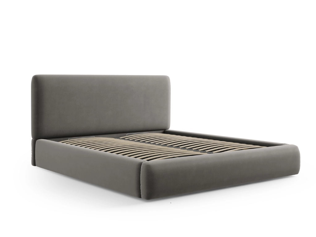 Cosmopolitan Design - Letto a cassettone con testiera "Colonel" 140x200cm in velluto grigio chiaro 