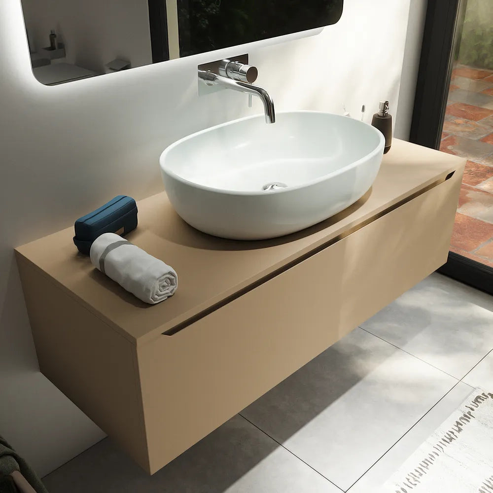 Mobile bagno sospeso 120 cm sabbia opaco un cassettone con top | Bako