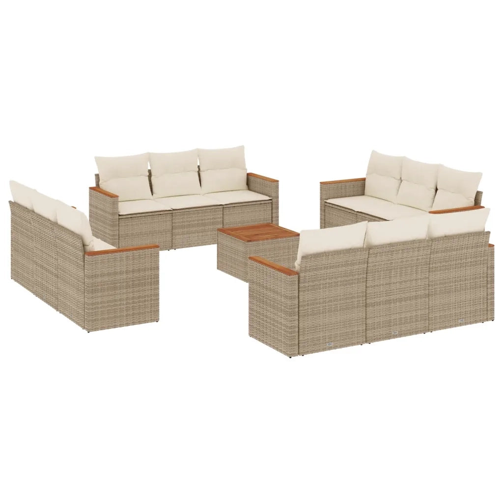 Set Divano da Giardino 13 pz con Cuscini Beige in Polyrattan