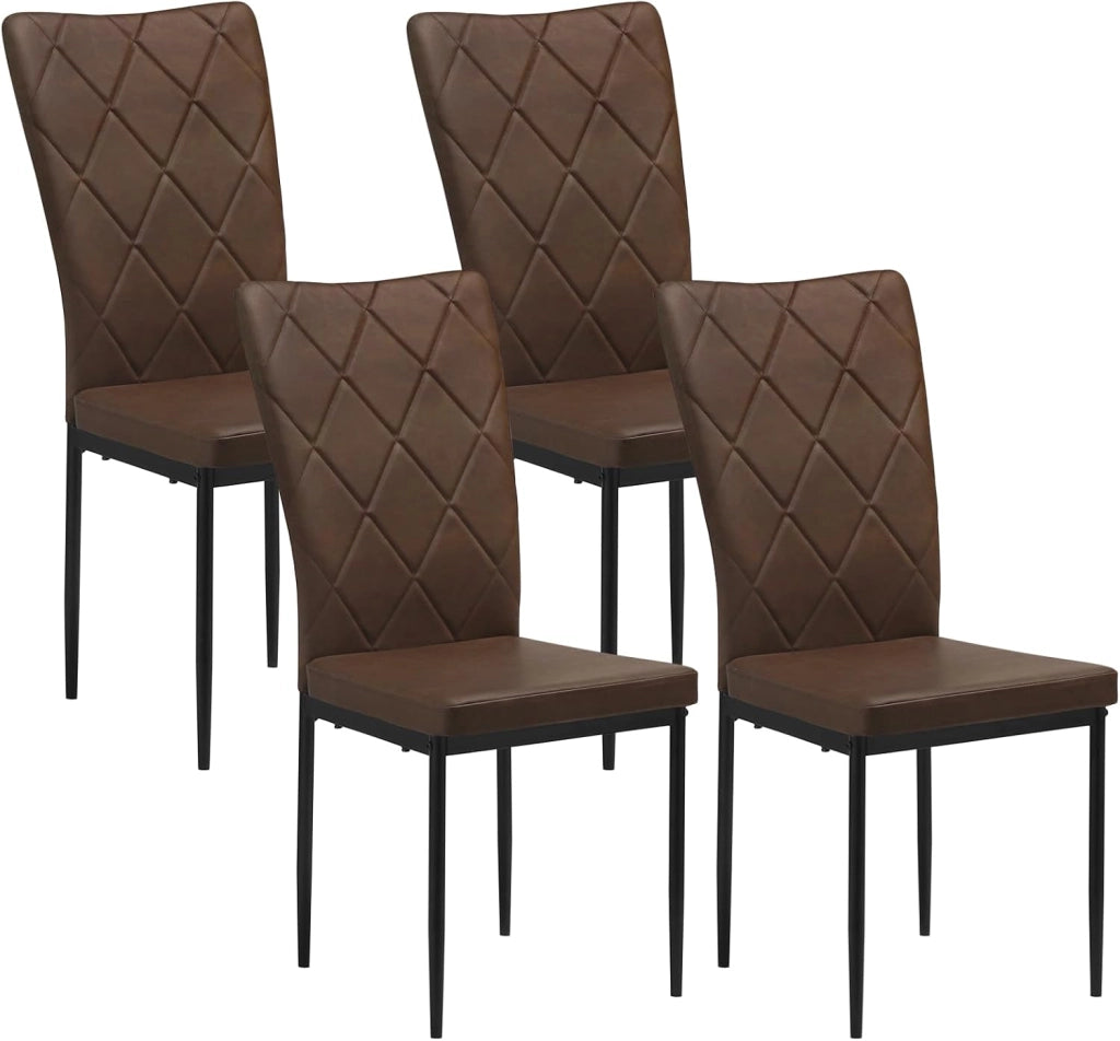 Set di 4 Sedie per Sala da Pranzo, Sedie da Cucina con Schienale Alto, con Gambe in Metallo e Rivestimento in Ecopelle Vintage, Marrone Scuro, BH380dbr-4
