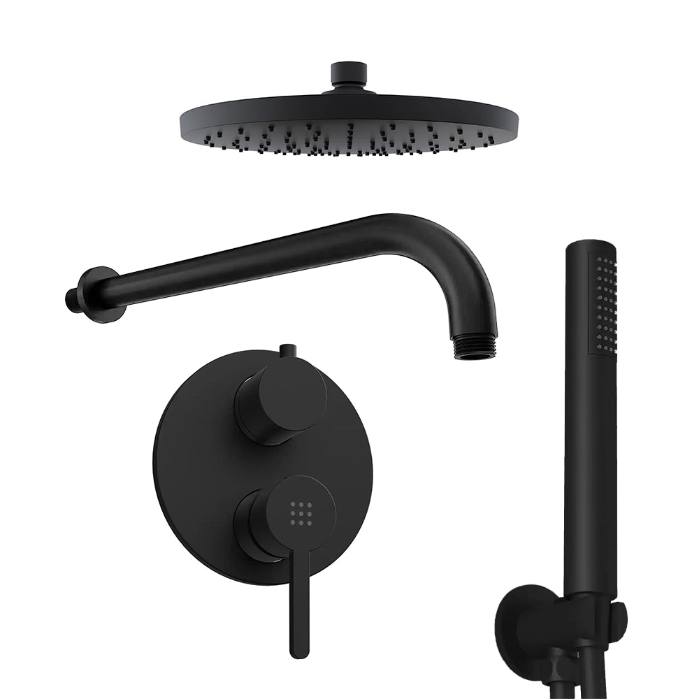Set doccia nero opaco - Miscelatore incasso 2 vie Virna, braccio 30cm, soffione 20cm e doccino