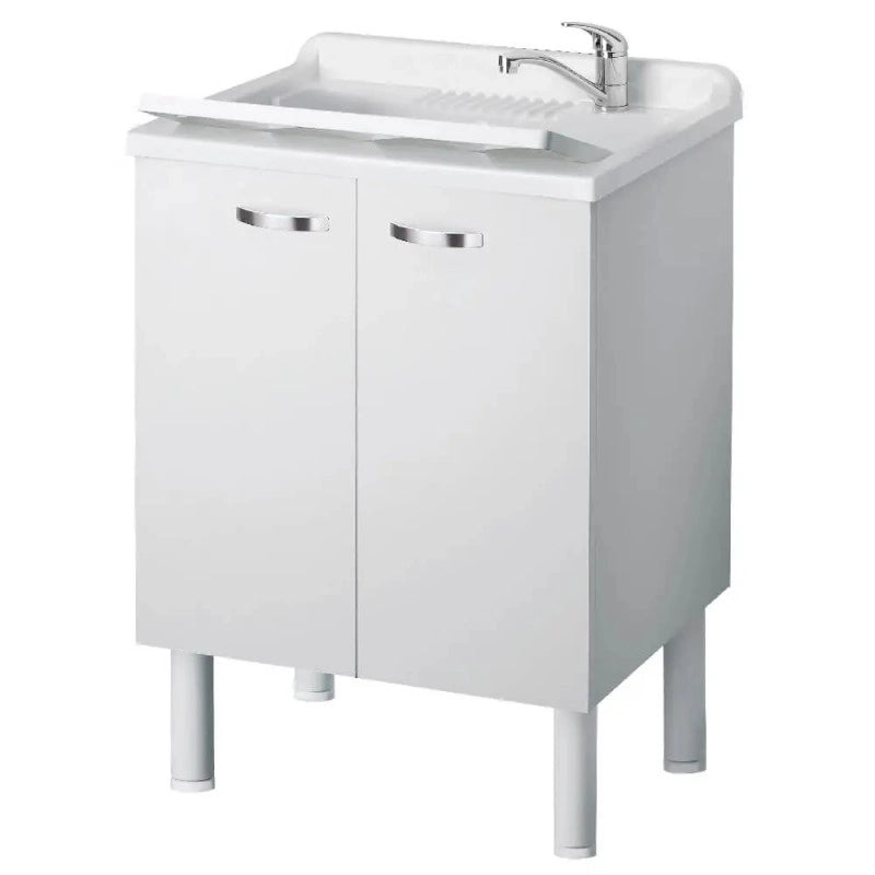 Lavatoio lavapanni bianco in nobilitato idrofugo 60x60 cm con vasca in polipropilene e maniglie cromate  da interno  Negrari
