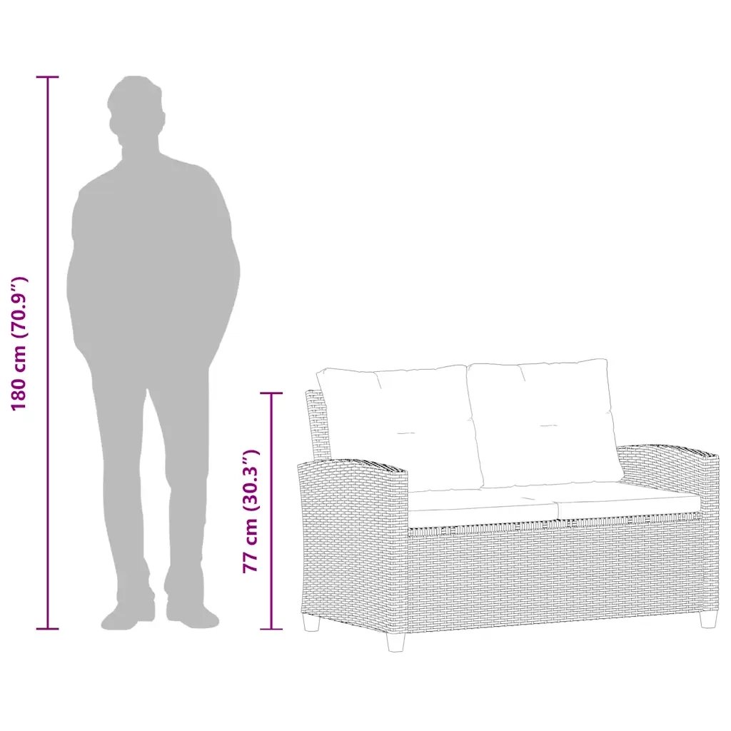 Divano da Giardino 2 Posti con Cuscini-Sofa da Giardino-Divano da esterno Grigio 124 cm Polyrattan