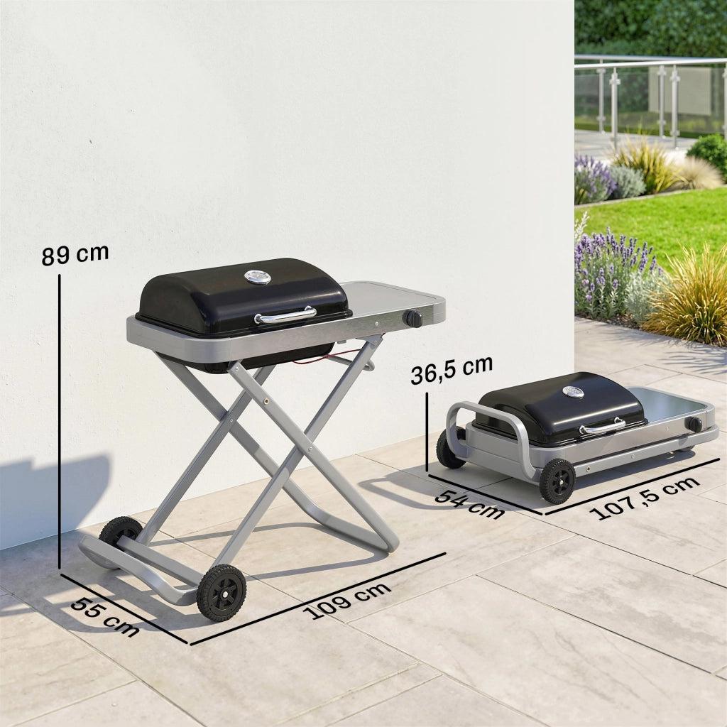 Barbecue a Gas Portatile 1 Bruciatore 2,5kW ¨C Xylo ¨C Griglia con Carrello Pieghevole Termometro