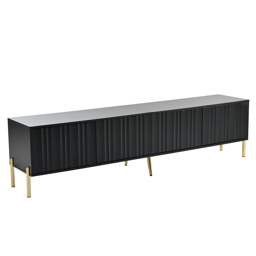 Mobile porta TV con quattro ante e otto ripiani in MDF e pannello truciolare nero, con gole verticali 190 × 38 × 48 cm