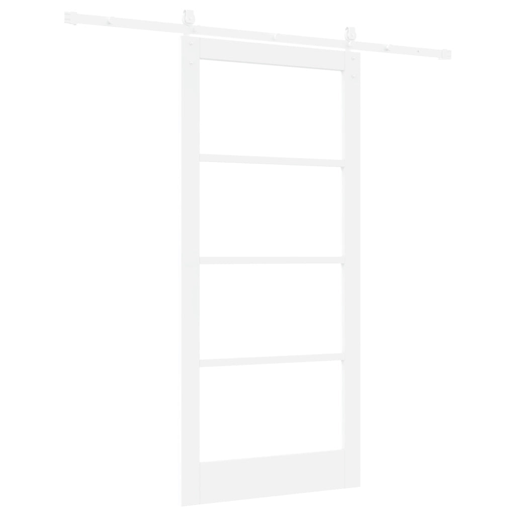 Set Porta Scorrevole  con Hardware Bianca 93x202 cm Legno Massiccio Pino