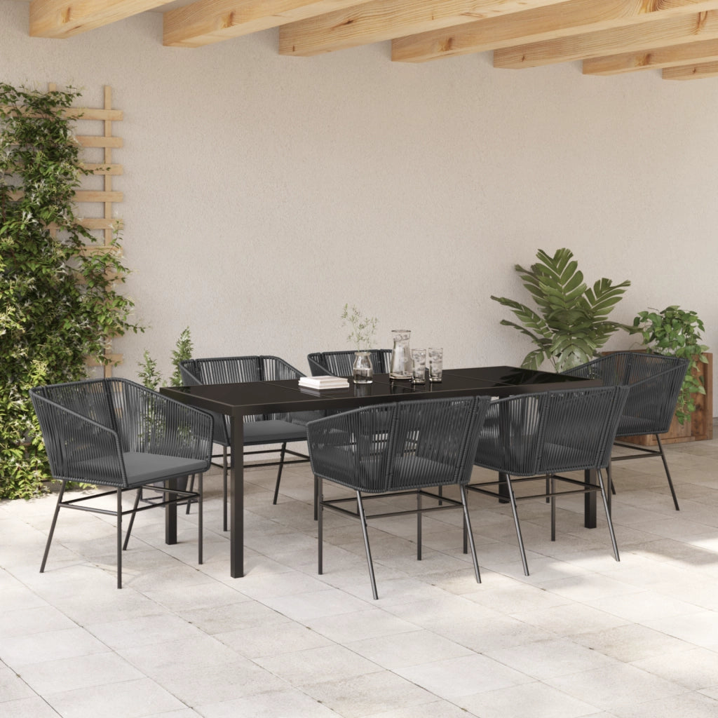 Set di Pranzo da Giardino 7 Pezzi con Cuscini Nero Polyrattan