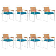 Sedie da Giardino con Cuscini 8 pz in Legno Massello di Teak cod mxl 24249