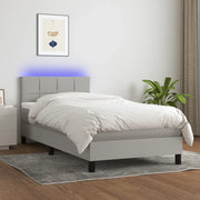Letto a Molle Materasso e LED Grigio Chiaro 100x200 cm Tessuto 3133133