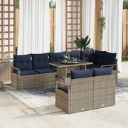 Set Divano da Giardino 9 pcs Grigio e Blu Navy polyrattan