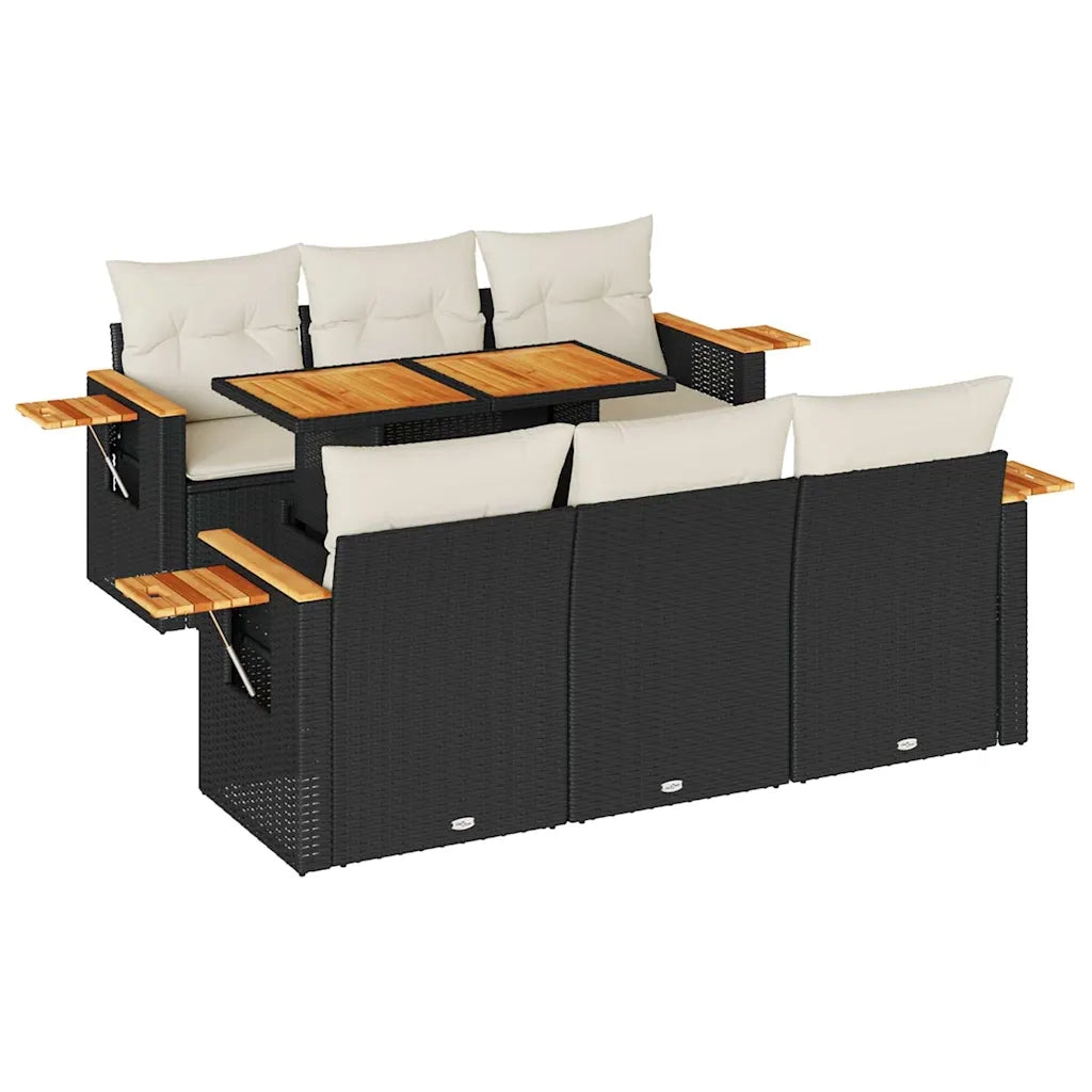 Set Divani da Giardino con Cuscini 7pz Nero Polyrattan Acacia