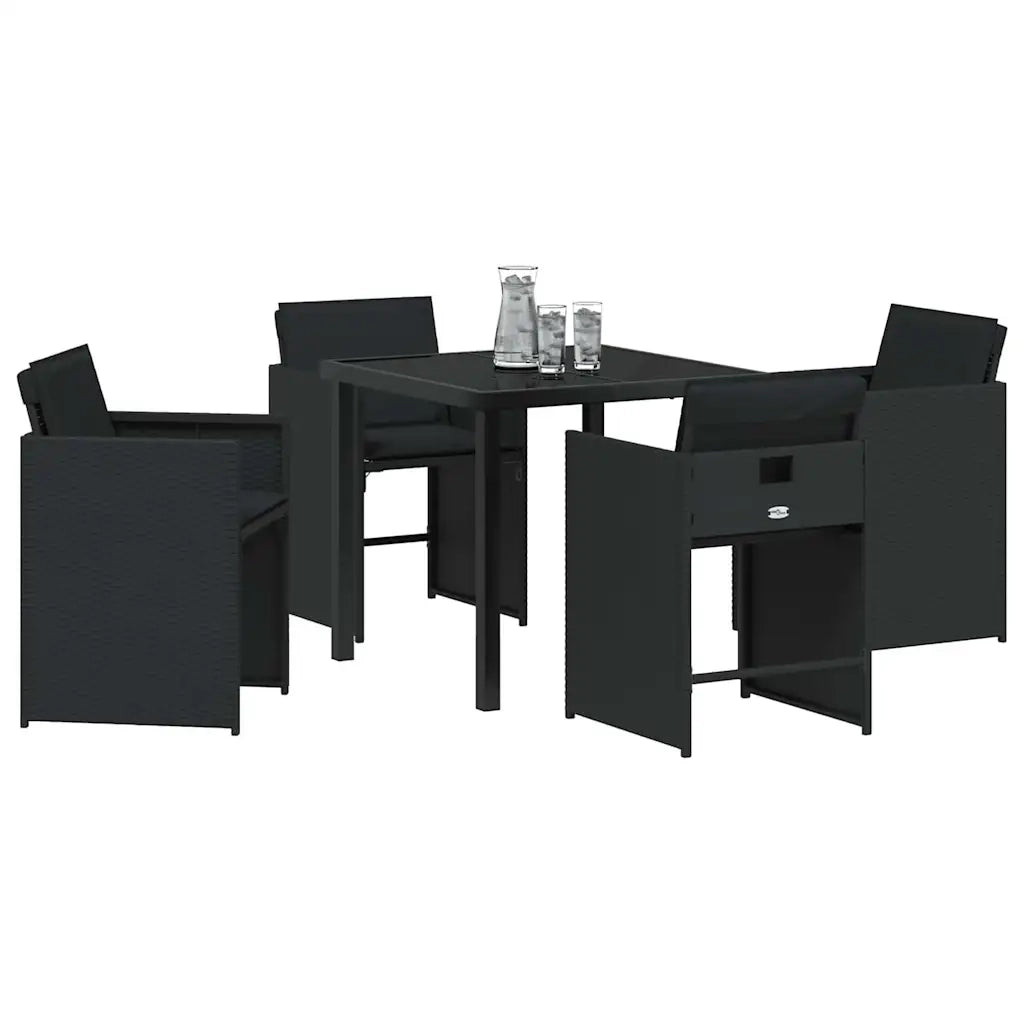 Set da Pranzo per Giardino con cuscino 5 pcs Nero polyrattan 3379976