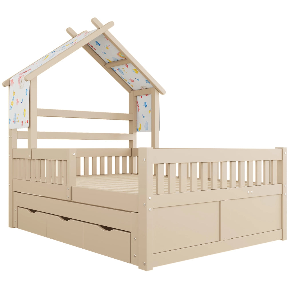 Letto a Soppalco con Cassetti e Sbarre ¨C MINIMAL ¨C Legno 140x200 Crema