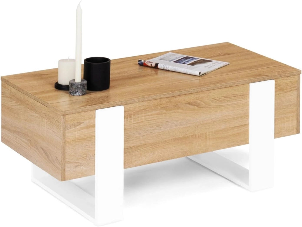 Tavolino rettangolare alzabile PHOENIX in legno e bianco