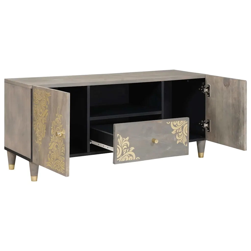 Mobile TV Grigio 105 x 33 x 46 cm Legno di mango massello 4018786