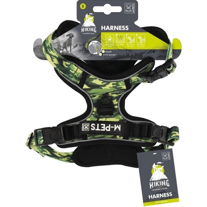Pettorina - M PETS - HIKING - Camouflage S - Tessuto imbottito - Clip di sicurezza - Maniglia - Guinzaglio posteriore/anteriore