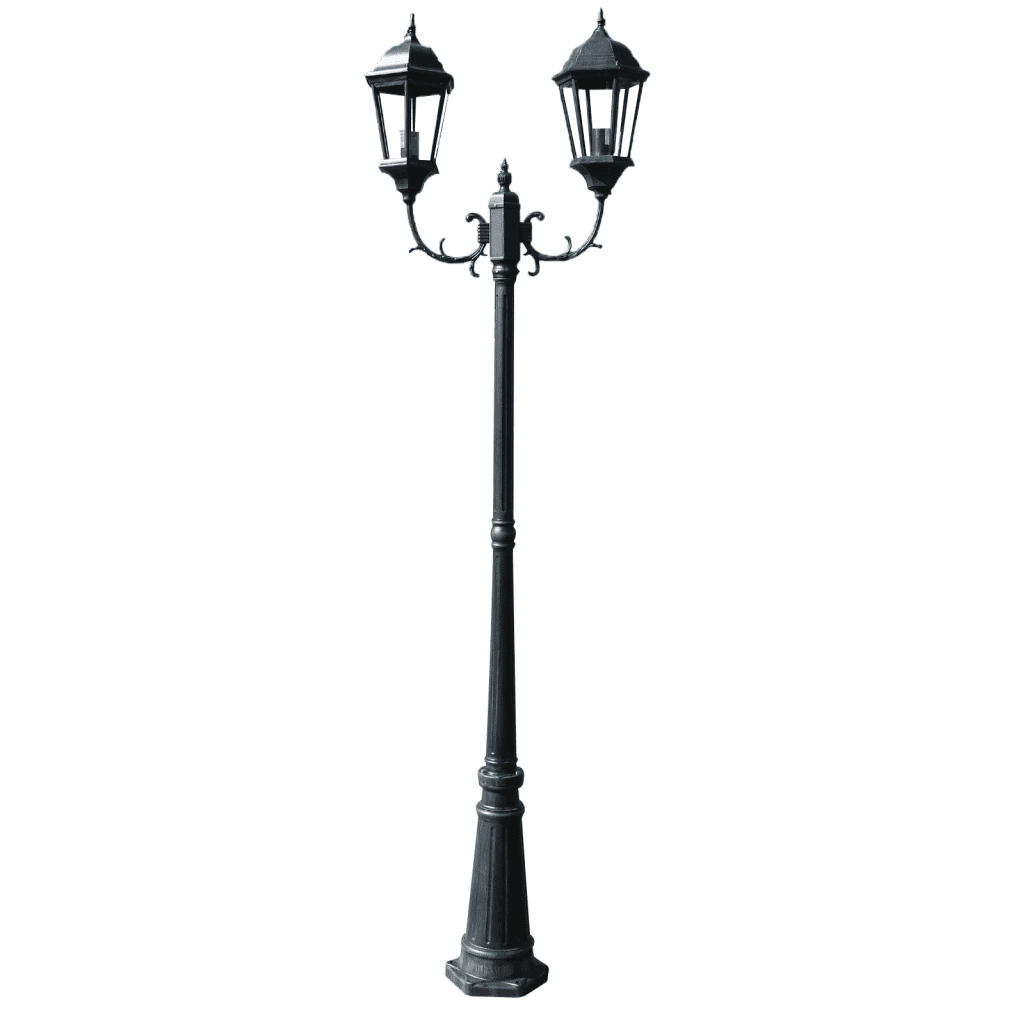 Lampione da Giardino 2 Bracci 230 cm Verde Scuro/Nero Alluminio CFW7938719