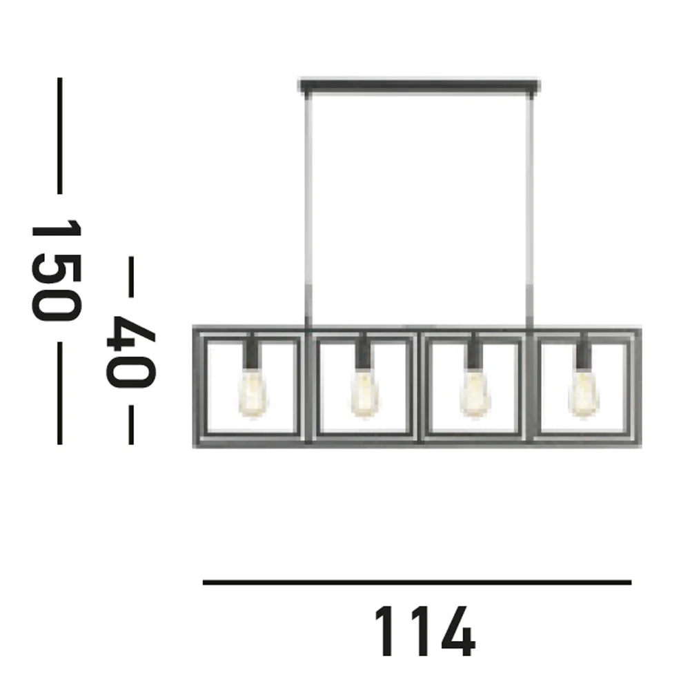 Lampadario Contemporaneo Plaza Acciaio Nero 4 Luci E27