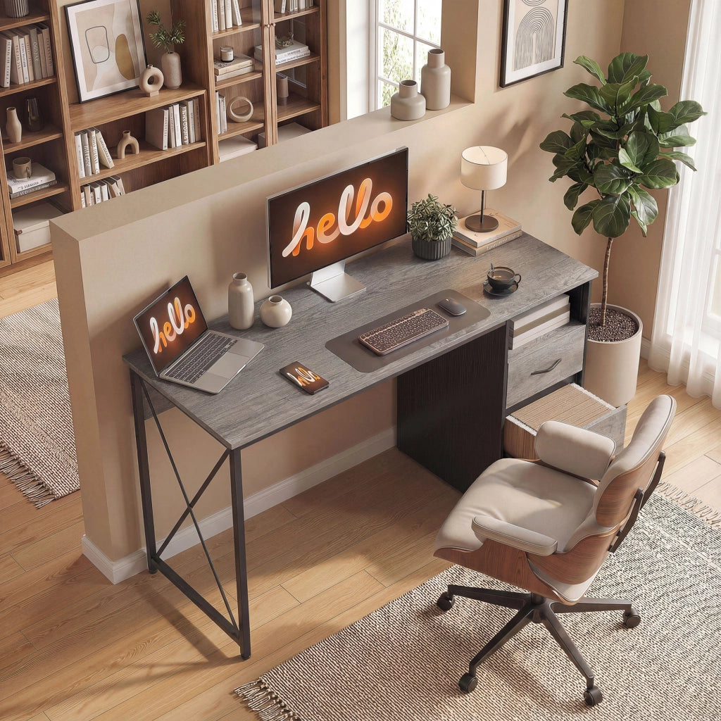 Scrivania da Ufficio con 2 Cassetti ¨C zephmum ¨C Grigio 120x50x75 cm
