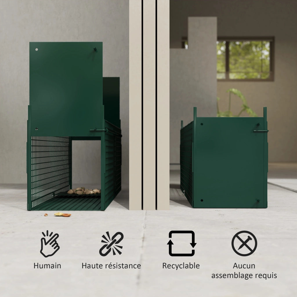 Gabbia per topi e ratti in acciaio 2 ingressi ¨C zephmum ¨C 80x25x30 cm verde scuro
