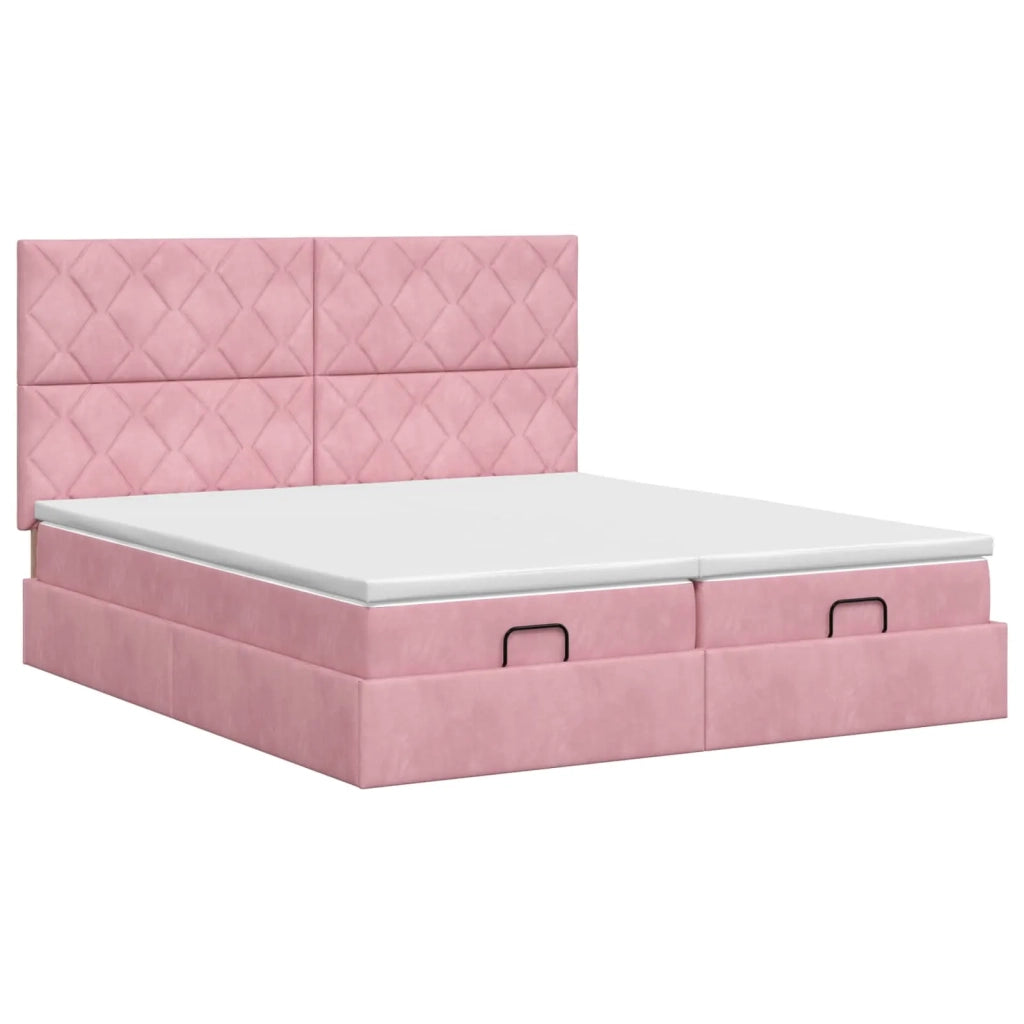 Letto ottomano con materasso con testiera 2 pz Rosa Velluto 3457931