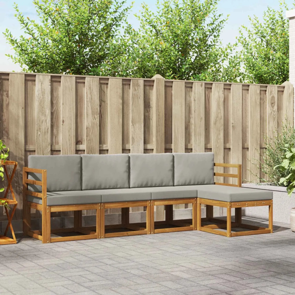 Set di divani da esterno 5 pcs Grigio Naturale e Chiaro