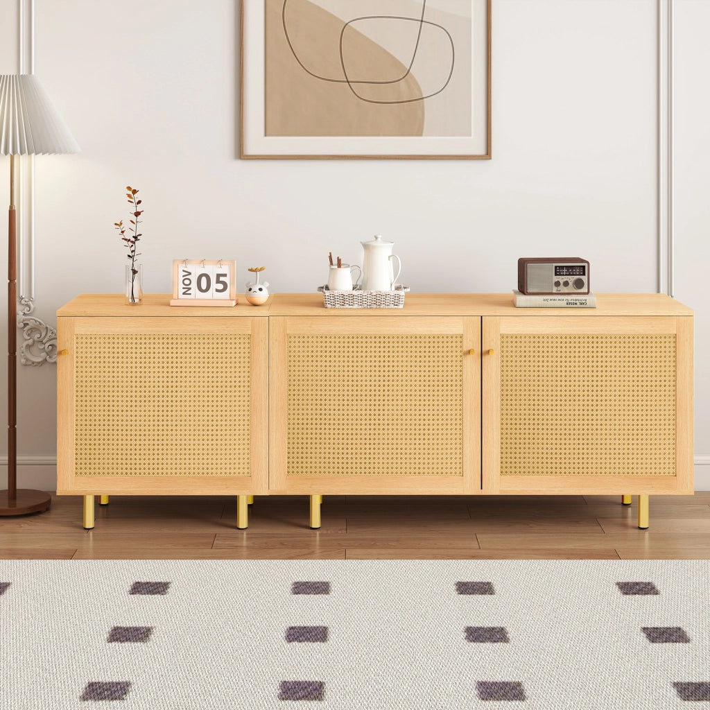 Credenza con 1 anta e 2 ante; ripiano - per soggiorno - in MDF - 180×40×63 cm - naturale