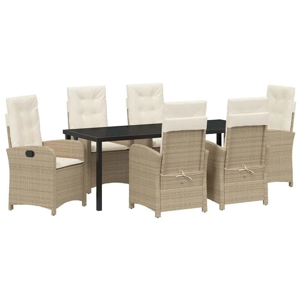 Set da Pranzo per Giardino con cuscino 7 pcs Beige polyrattan 3380286