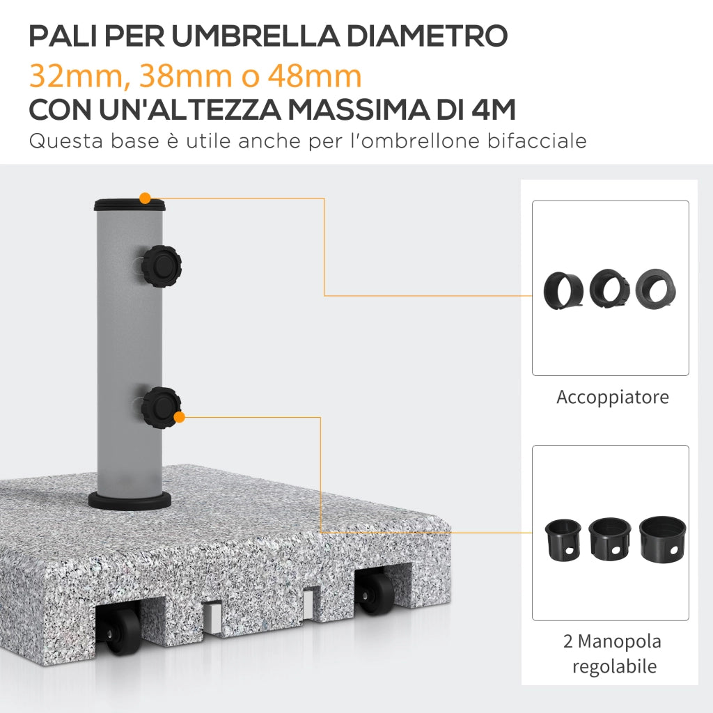 Base per Ombrellone in Granito ¨C Xylo ¨C 28kg con Rotelle 41x41x37.5cm Grigio