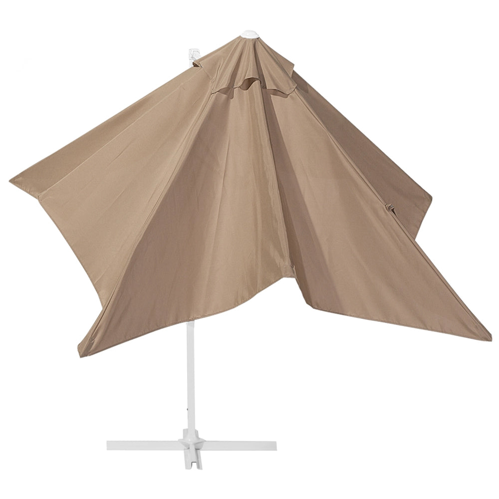 Ombrellone da giardino Sabbia Beige Baldacchino Palo in acciaio bianco 235 cm Resistente alle intemperie Cantilever con meccanismo a manovella