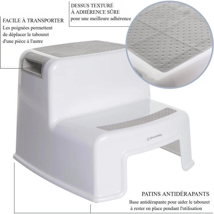 Sgabello - DREAMBABY - 2 Up - Antiscivolo e strutturato - Fino a 80 kg per bambini e adulti - Grigio e Nero