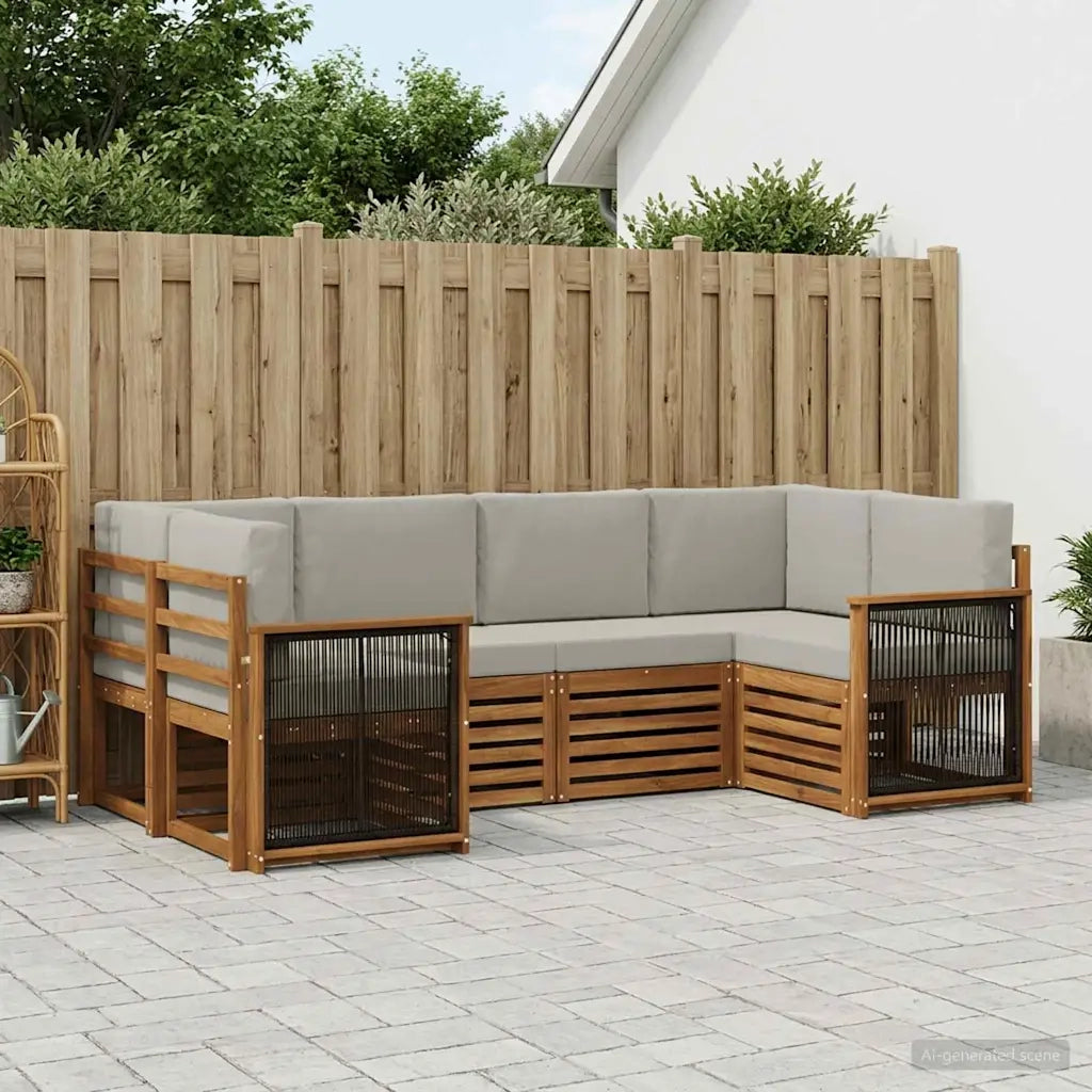 Set divano sezionale con cuscino 5 pcs Naturale e Grigio Chiaro 3384772